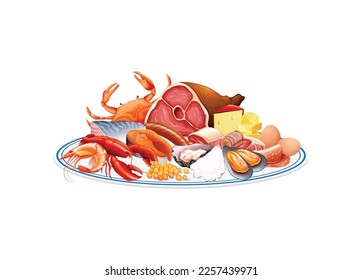 Meat and seafood plate vector