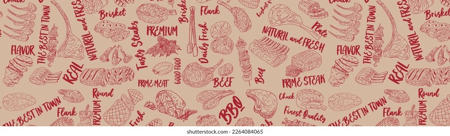 Seamless pattern with pieces of meat.ai Royalty Free Stock SVG