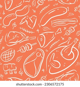 Meat seamless vector pattern. Food illustration.