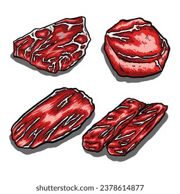 meat set full color vector