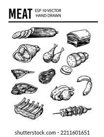 Meat Set Sketch Hand Drawn Vector Stock Vector (Royalty Free ...