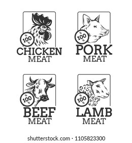 Meat Shop Labels isolated on white background.Vector illustration.