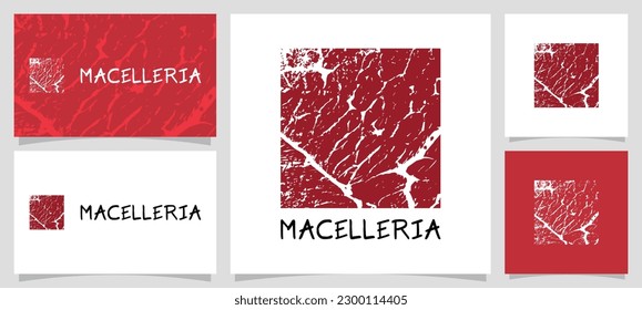 Logo des Fleischladens und Visitenkartendesign mit Fleischtextur als Symbol und italienischem Namen