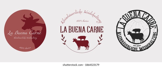 Meat shop logo set templates with pig and cow