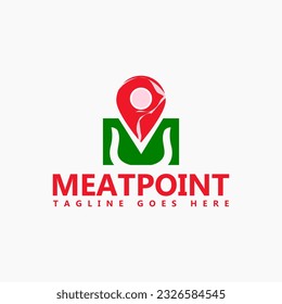 meat shop logo template , butcher logo template , meat point , natural meat provider sign , meat shop logo with pin and horn icon with natural letter m