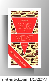 Meat shop store banner template design. Manually painted color pattern. Vector 10 EPS.