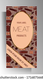 Meat shop store design template for poster, flyer, banner. Manually painted color pattern. Vector 10 EPS. 