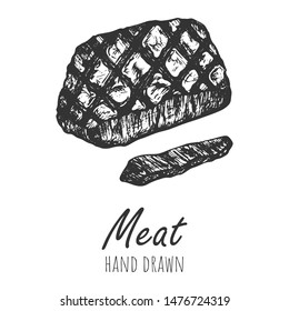 Meat sketch vector isolated illustration, hand drawn pencil sketch.