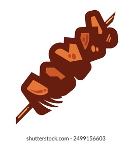 Meat skewer colorful food icon illustration isolated on square white background. Simple flat outlined cartoon art styled drawing.