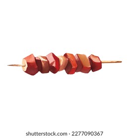 Meat Skewer Detailed Hand Drawn Illustration Painting