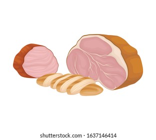 Meat Slab and Slices Isolated on White Background Vector Composition