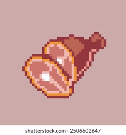 meat slice pixel art, vector illustration on isolated background.