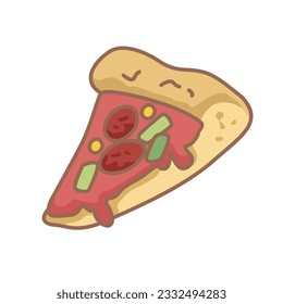 Meat Sliced Pizza Food Cartoon Illustration Vector Clipart Sticker