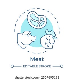 Meat soft blue concept icon. Livestock farming, horticulture. Chickens poultry. Round shape line illustration. Abstract idea. Graphic design. Easy to use in infographic, presentation