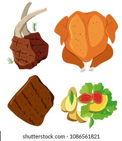 Meat Stake and Salad Set illustration