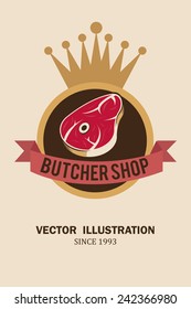 meat stamp, circle and crown illustration over color background