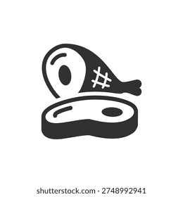 Meat steak and chicken leg icon. Fresh meat and butcher product. Monochrome black and white symbol