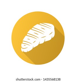Meat steak flat design long shadow glyph icon. Butcher shop product. Restaurant, grill bar, steakhouse menu. Farming meat. Grilled, barbecue food. Meat cookery. Vector silhouette illustration