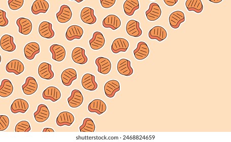 meat. steak. food. fried meat. pattern. the poster. frame. vector. retro palette. on a colored background. place for the inscription. hand-drawn.