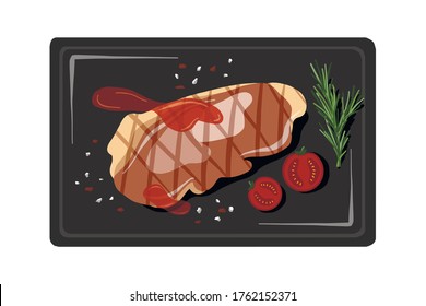 Meat steak. Grilled  steak. The meat on the grill. Meat on the Board. Color vector illustration.