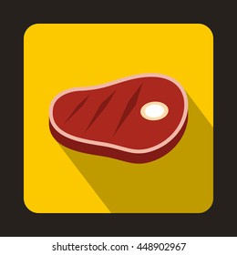 Meat steak icon in flat style on a yellow background