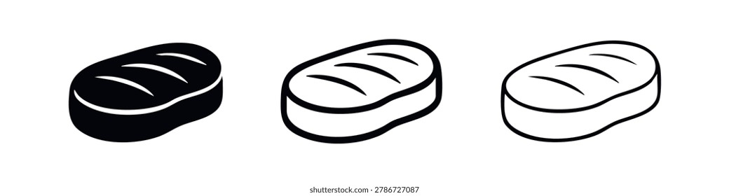 Meat steak icon set. Black silhouette and outline beef loin symbols. Food graphic design elements.