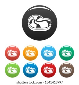 Meat steak icons set 9 color vector isolated on white for any design