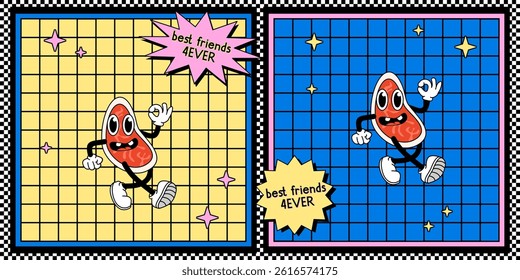meat steak Illustration Design Cartoon Mascot 80s 90s Y2k nostalgic Retro