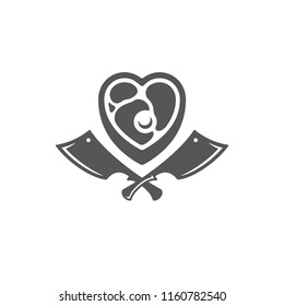 Meat steak with knifes silhouette vector illustration. Butcher shop graphics isolated on white background.