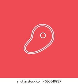 Meat Steak Line Icon On Red Background