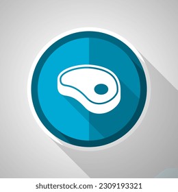 Meat, steak symbol, flat design vector blue icon with long shadow