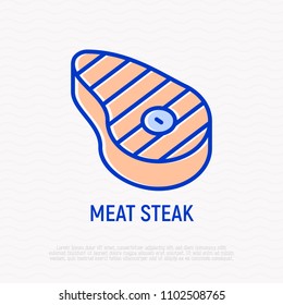 Meat steak thin line icon. Modern vector illustration of grilled beef.