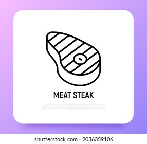 Icono de la línea delgada del filete de carne. Ilustración vectorial moderna de la carne de vacuno.
