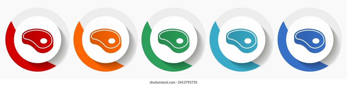Meat, steak vector icon set, flat icons for logo design, webdesign and mobile applications, colorful round buttons