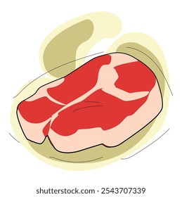 Ilustração do vetor do bife de carne. costeleta de carne fresca crua com listras de gordura, carne de vaca não cozida para assar e assar,