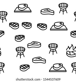 Meat Steak Vector Seamless Pattern Thin Line Illustration