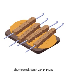 Meat stick icon isometric vector. Azerbaijan food. Bread dish svg