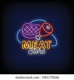 Meat Store Logo Neon Signs Style Text Vector