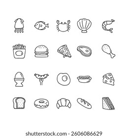 Meat Stroke icon collections. Containing food related icons chicken, fish, meat, octopus, beef, and infographics, and more icons.