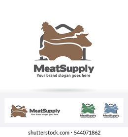 Meat Supply Logo. Beef, Chicken and pig symbol