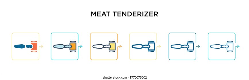 Meat tenderizer vector icon in 6 different modern styles. Black, two colored meat tenderizer icons designed in filled, outline, line and stroke style. Vector illustration can be used for web, mobile,