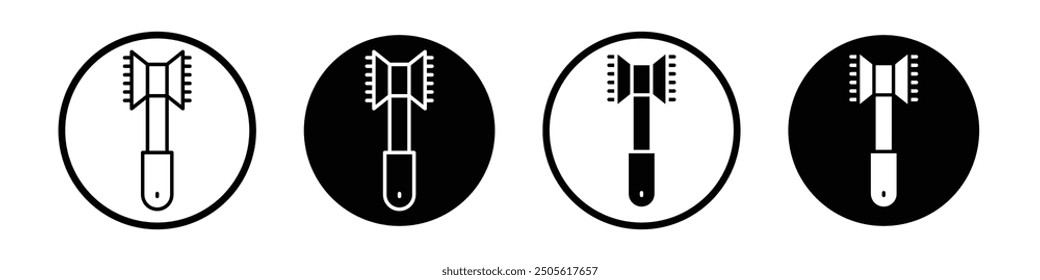 Meat tenderizer vector icon set black filled and outlined style.