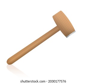 Meat tenderizer, wooden meat mallet or pounder, kitchen tool to tenderize steaks and schnitzel - isolated vector illustration on white background.
