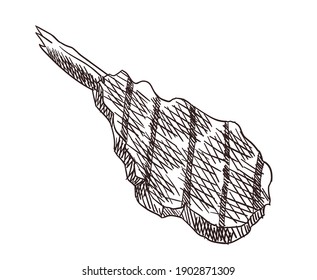 Meat top view frame. Engraved design. Pieces of meat prepared to bbq design template. Vintage hand drawn sketch vector illustration. Good nutrition