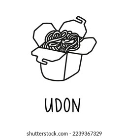 Meat udon take out in hand drawn doodle style. Asian food for restaurants menu