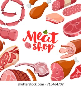 Meat vector frame with logo. Fresh meat icon.