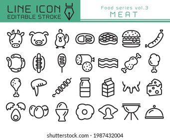 Meat vector icon set.  Editable line stroke.