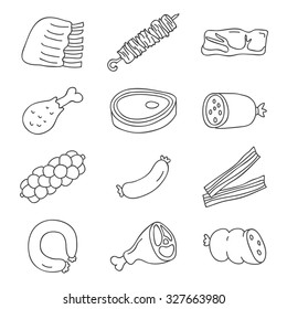 Meat. Vector icons, hand-drawn.