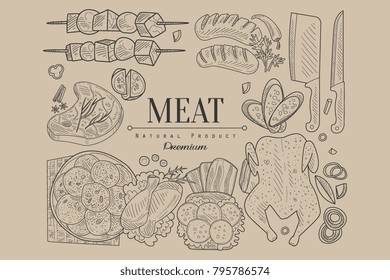 Meat, Vector Illustration Banner