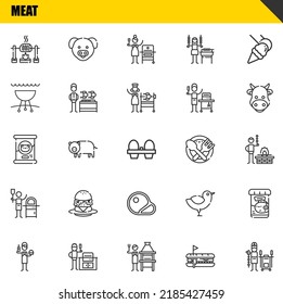 meat vector line icons set. roast, burguer and cat food Icons. Thin line design. Modern outline graphic elements, simple stroke symbols stock illustration